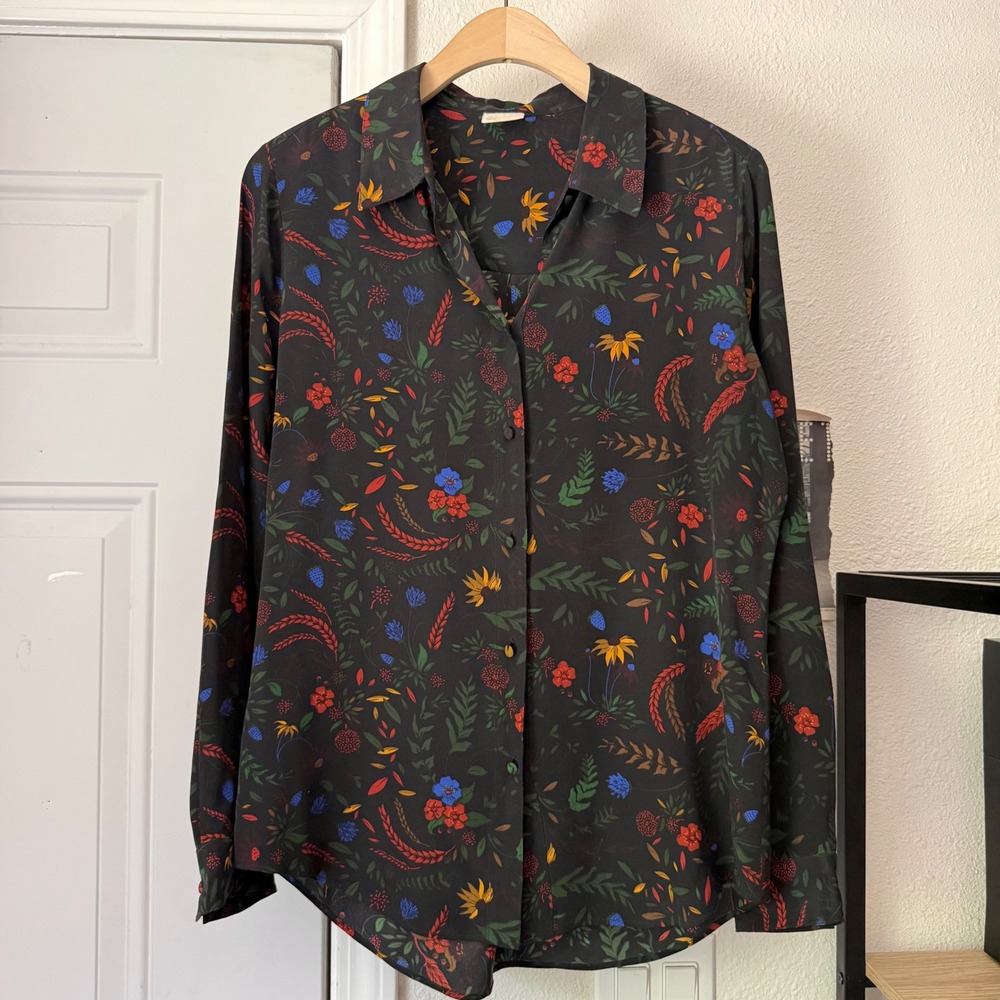 BALDWIN silk black multicolor floral long sleeve button up shirt‎ blouse top